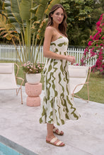 Load image into Gallery viewer, Petra Green / Off White Wavy Print Singlet Tie Back Dress