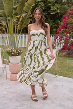 Load image into Gallery viewer, Petra Green / Off White Wavy Print Singlet Tie Back Dress