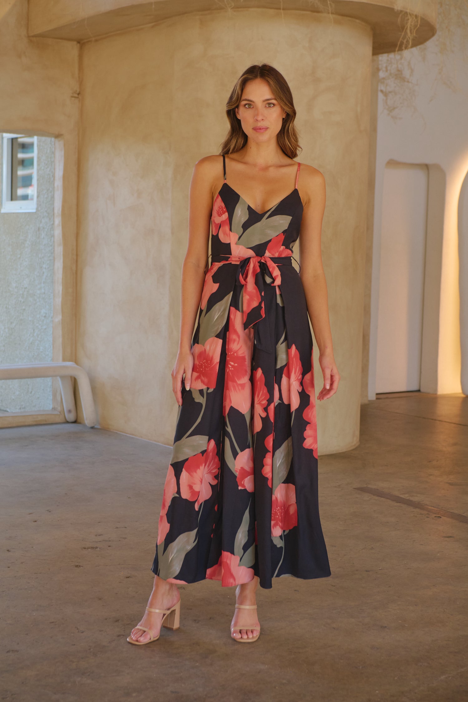 Enya Black/Red Floral Print Jumpsuit
