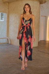 Enya Black/Red Floral Print Jumpsuit