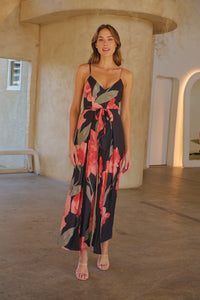 Enya Black/Red Floral Print Jumpsuit