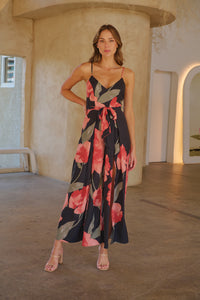 Enya Black/Red Floral Print Jumpsuit