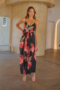 Enya Black/Red Floral Print Jumpsuit