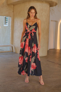 Enya Black/Red Floral Print Jumpsuit