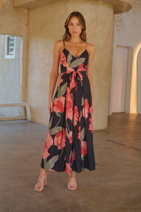 Enya Black/Red Floral Print Jumpsuit