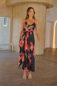 Enya Black/Red Floral Print Jumpsuit