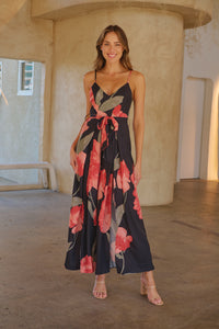 Enya Black/Red Floral Print Jumpsuit