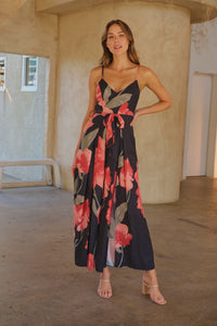 Enya Black/Red Floral Print Jumpsuit