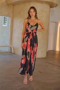 Enya Black/Red Floral Print Jumpsuit