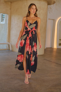 Enya Black/Red Floral Print Jumpsuit