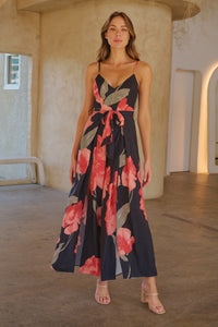 Enya Black/Red Floral Print Jumpsuit