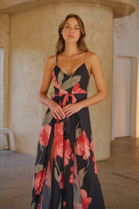 Enya Black/Red Floral Print Jumpsuit