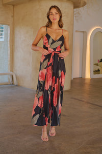 Enya Black/Red Floral Print Jumpsuit