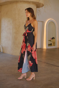 Enya Black/Red Floral Print Jumpsuit