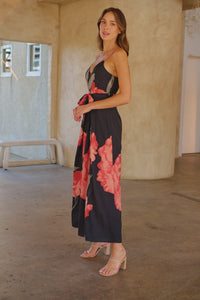 Enya Black/Red Floral Print Jumpsuit
