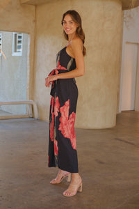 Enya Black/Red Floral Print Jumpsuit