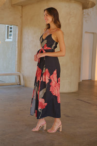 Enya Black/Red Floral Print Jumpsuit