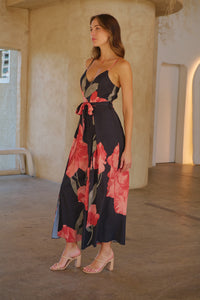 Enya Black/Red Floral Print Jumpsuit