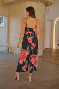 Enya Black/Red Floral Print Jumpsuit