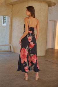 Enya Black/Red Floral Print Jumpsuit