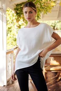 Chele Short Sleeve Oversized White Plain Top