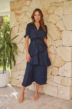 Load image into Gallery viewer, Darline Satin Frill Navy Evening Dress