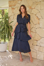 Load image into Gallery viewer, Darline Satin Frill Navy Evening Dress