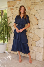 Load image into Gallery viewer, Darline Satin Frill Navy Evening Dress
