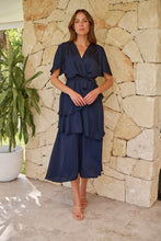 Load image into Gallery viewer, Darline Satin Frill Navy Evening Dress