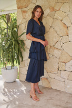 Load image into Gallery viewer, Darline Satin Frill Navy Evening Dress