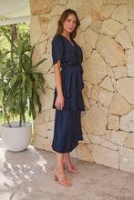 Load image into Gallery viewer, Darline Satin Frill Navy Evening Dress