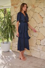 Load image into Gallery viewer, Darline Satin Frill Navy Evening Dress