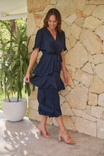 Load image into Gallery viewer, Darline Satin Frill Navy Evening Dress