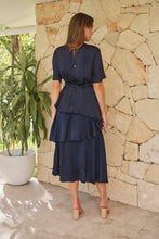 Load image into Gallery viewer, Darline Satin Frill Navy Evening Dress