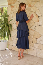Load image into Gallery viewer, Darline Satin Frill Navy Evening Dress