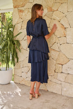 Load image into Gallery viewer, Darline Satin Frill Navy Evening Dress