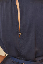 Load image into Gallery viewer, Darline Satin Frill Navy Evening Dress