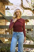 Load image into Gallery viewer, Jazzlyn X over Mesh Burgundy Long Sleeve Top
