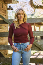 Load image into Gallery viewer, Jazzlyn X over Mesh Burgundy Long Sleeve Top