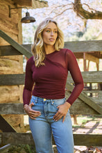 Load image into Gallery viewer, Jazzlyn X over Mesh Burgundy Long Sleeve Top