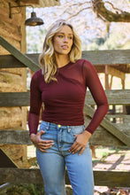 Load image into Gallery viewer, Jazzlyn X over Mesh Burgundy Long Sleeve Top
