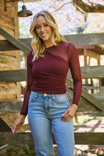 Load image into Gallery viewer, Jazzlyn X over Mesh Burgundy Long Sleeve Top