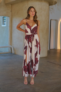 Enya Beige/Brown Floral Print Jumpsuit