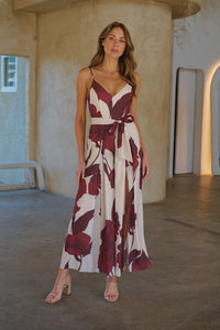 Enya Beige/Brown Floral Print Jumpsuit