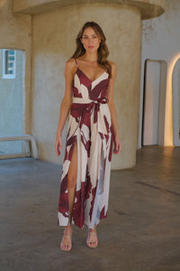 Enya Beige/Brown Floral Print Jumpsuit