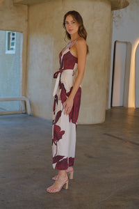 Enya Beige/Brown Floral Print Jumpsuit