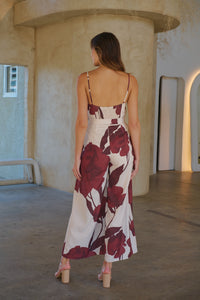 Enya Beige/Brown Floral Print Jumpsuit