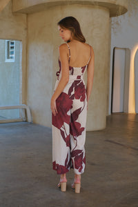 Enya Beige/Brown Floral Print Jumpsuit