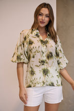 Load image into Gallery viewer, Frida Puff Sleeve Sage/Forrest Green Print Blouse