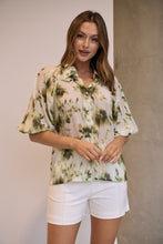 Load image into Gallery viewer, Frida Puff Sleeve Sage/Forrest Green Print Blouse